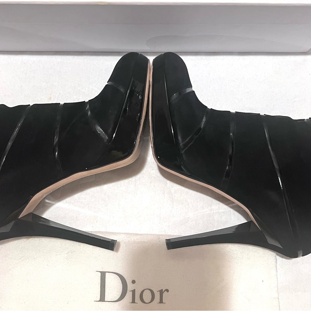 Dior Graphic Suede/Patent Leather Black Ankle Boots Size 40 - Picture 13 of 17